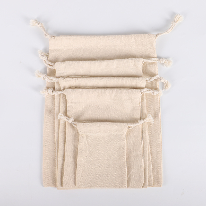 Cotton canvas round bottom small cloth bag spot drawstring barrel rice bag Miscellaneous grain tangerine leather storage bag bundle pocket logo printing