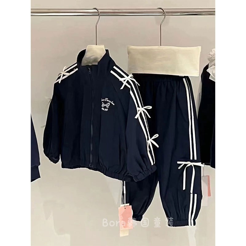 Girls Autumn suit 2024 New Children's Black Simple Jacket Girls High-end Fashionable Trousers Two-piece Set