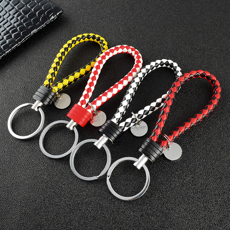 Personalized Black Leather Rope Keychain Braided Rope Key Ring Metal Ring Leather Car Key Rope Small Gifts for Men and Women