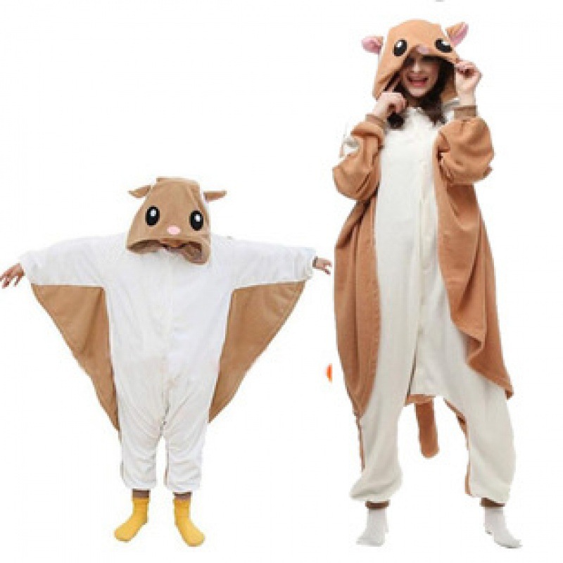 Spring, autumn and winter flannel cartoon animal one-piece pajamas flying squirrel men and women couple long sleeve home wear wholesale