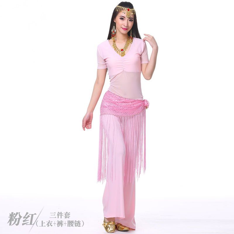 Picture of Dancer's Mid-crumpled Semi-transparent Yarn Short-sleeved Belly Dance Clothes Practice Clothes Clothing Practice Clothes suit New Summer