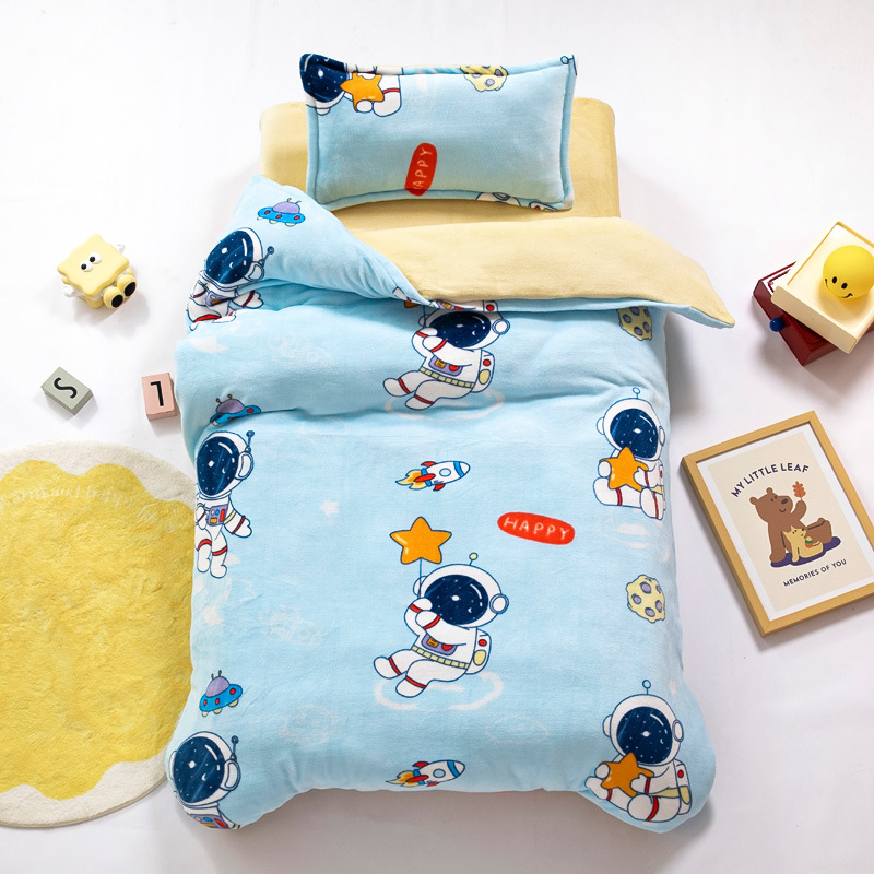 Picture of Kindergarten quilt three-piece autumn and winter milk velvet double-sided velvet baby admission core six-piece coral velvet bedding
