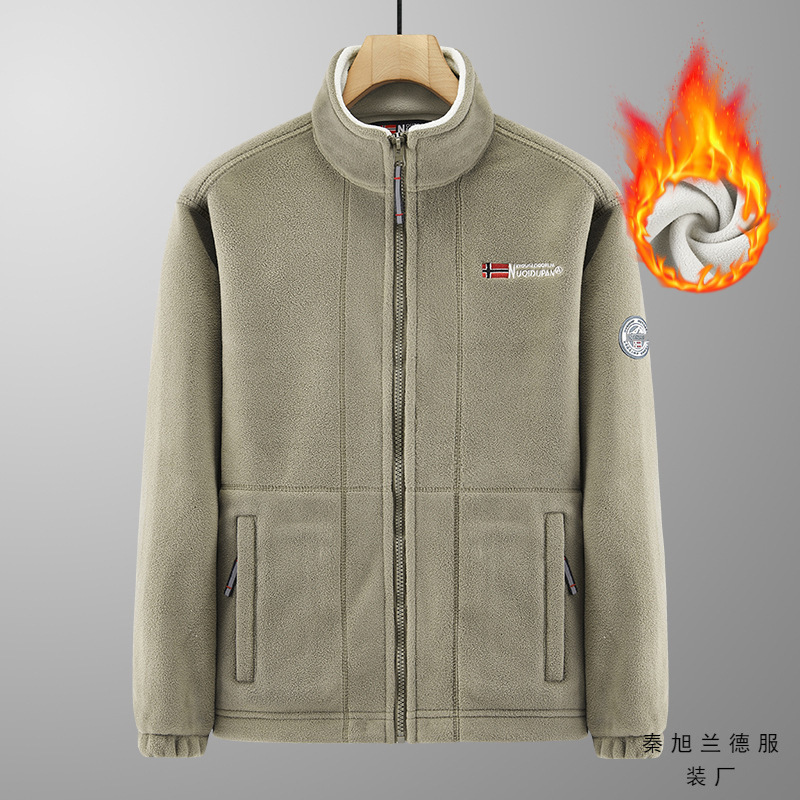 Cross-border Men's Autumn and Winter New Set of plus size Collar Jacket Coat Sports Outdoor Fleece Warm fleece-lined Top