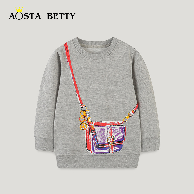 Picture of European and American style children's clothing top autumn new girls long sleeve sweater cartoon round neck children's base shirt