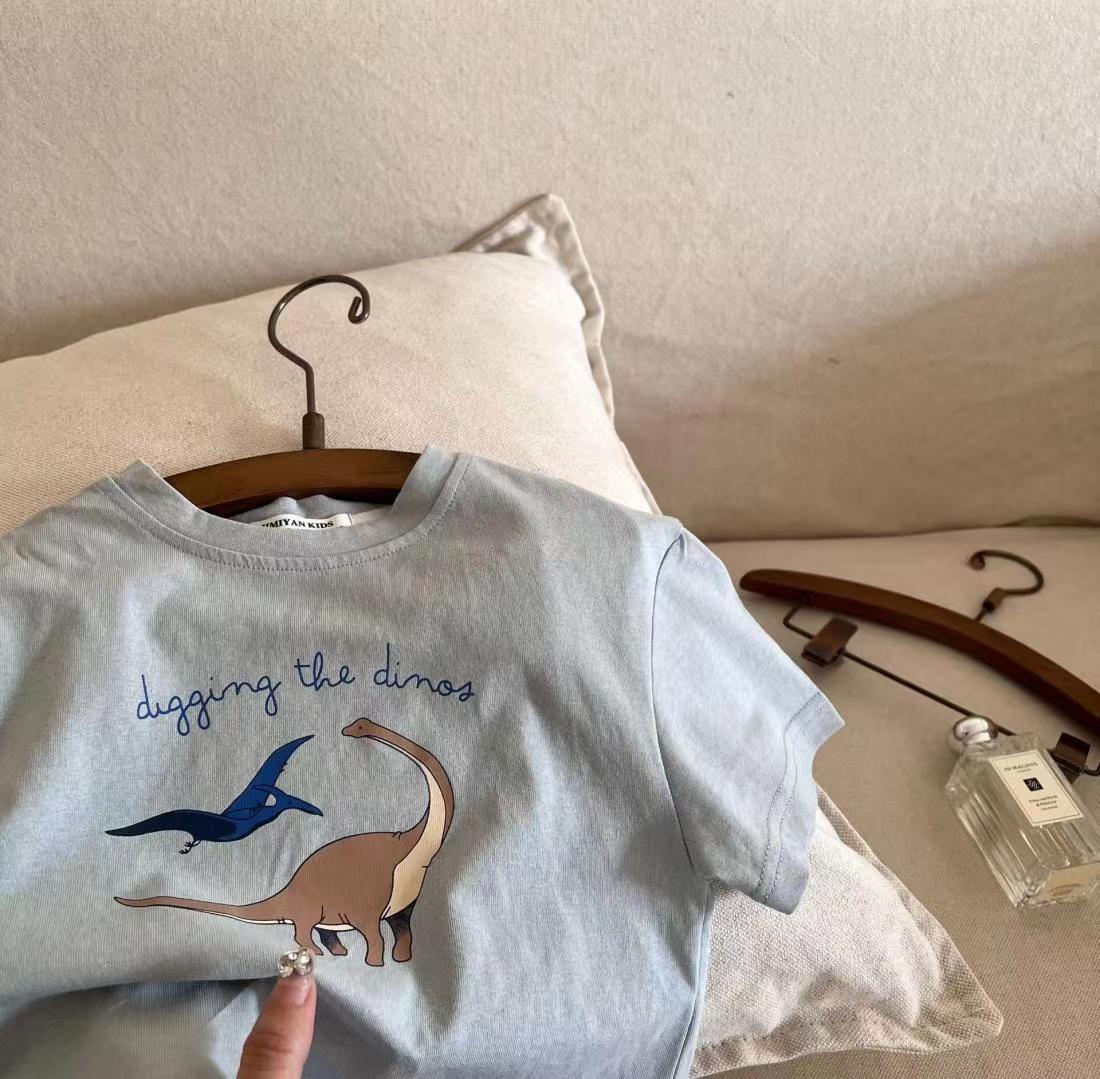 Picture of Children's Pure Cotton Short-Sleeved Tops 2024 Summer Cartoon Printed Half-Sleeved T-Shirts for Kidsren and Middle-Aged Kidsren Summer Clothes