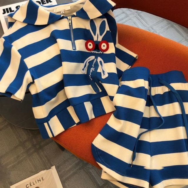 569 # Casual Fashion Suit for Women 2025 New Summer Striped Temperament Western Style Student Short-Sleeved Shorts Two-Piece Set