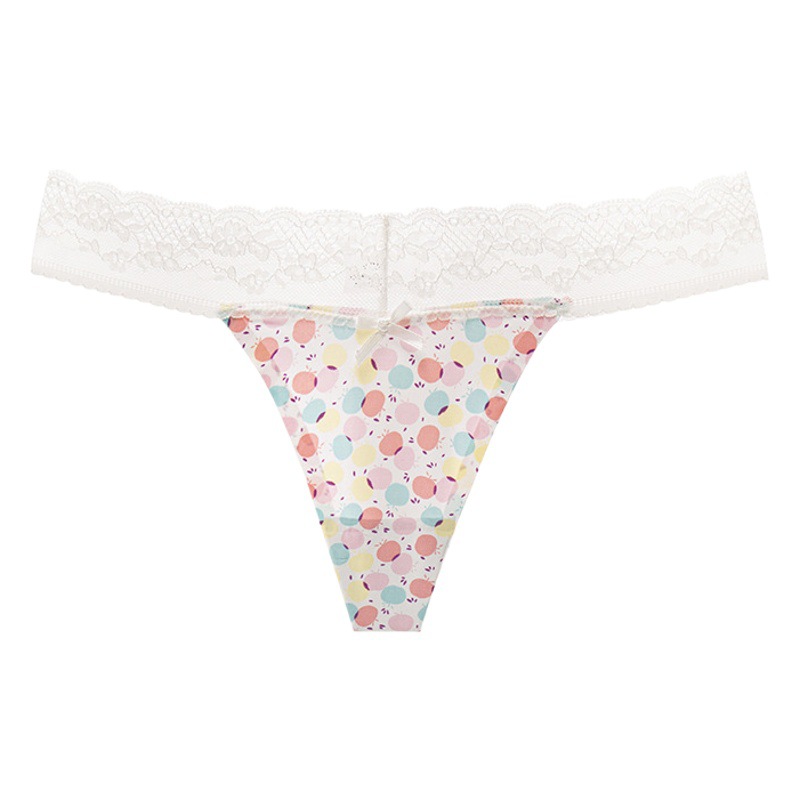 French Pastoral Sexy G-string Lace Bikini Ice Silk Wave Dot Floral Traceless Pure Desire Hot Girl Sexy Low Waist