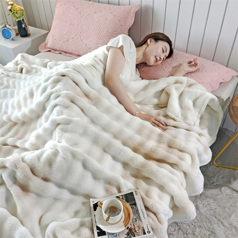 Imitation rabbit velvet blanket printed color matching bubble velvet blanket group purchase gift blanket spring and autumn cover blanket single sofa blanket wholesale