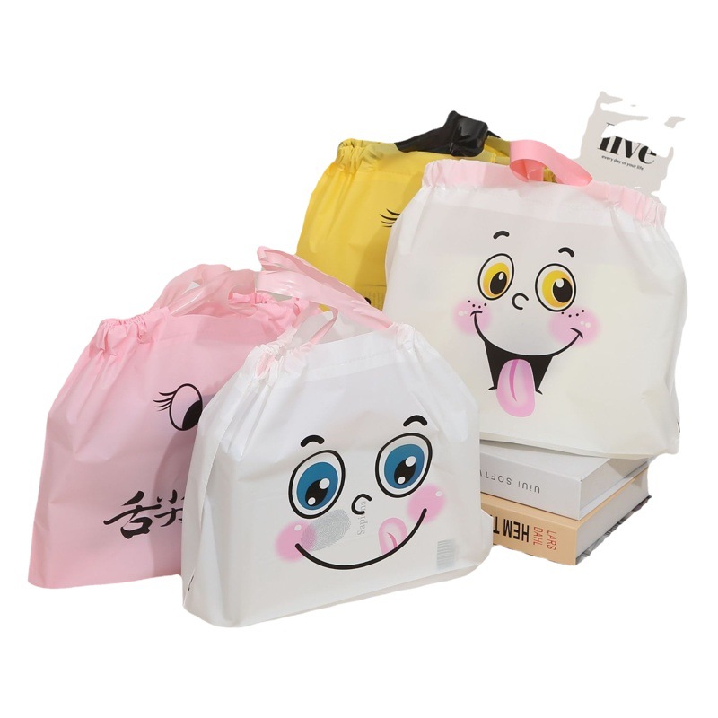 New Plastic Bundle Pocket Smiley Take-out Bag Drawstring Thick Packaging Bag Shopping Bag Take-out Packaging Tote Bag