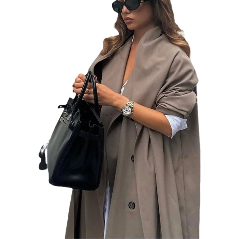 Picture of Long-sleeved European and American Cross-border New Women's Trenchcoat Long Loose Coat Women's Mid-length High-end Pocket for Autumn and Winter
