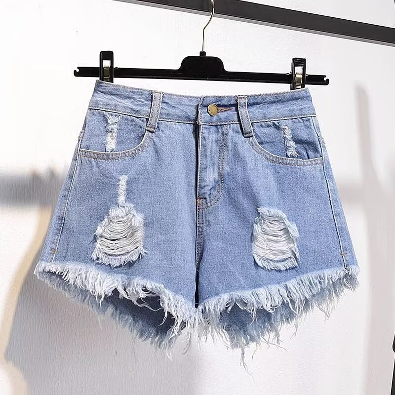 Factory wholesale 2023 summer Korean women's chubby girl Denim shorts with holes stretch plus size ladies Denim shorts