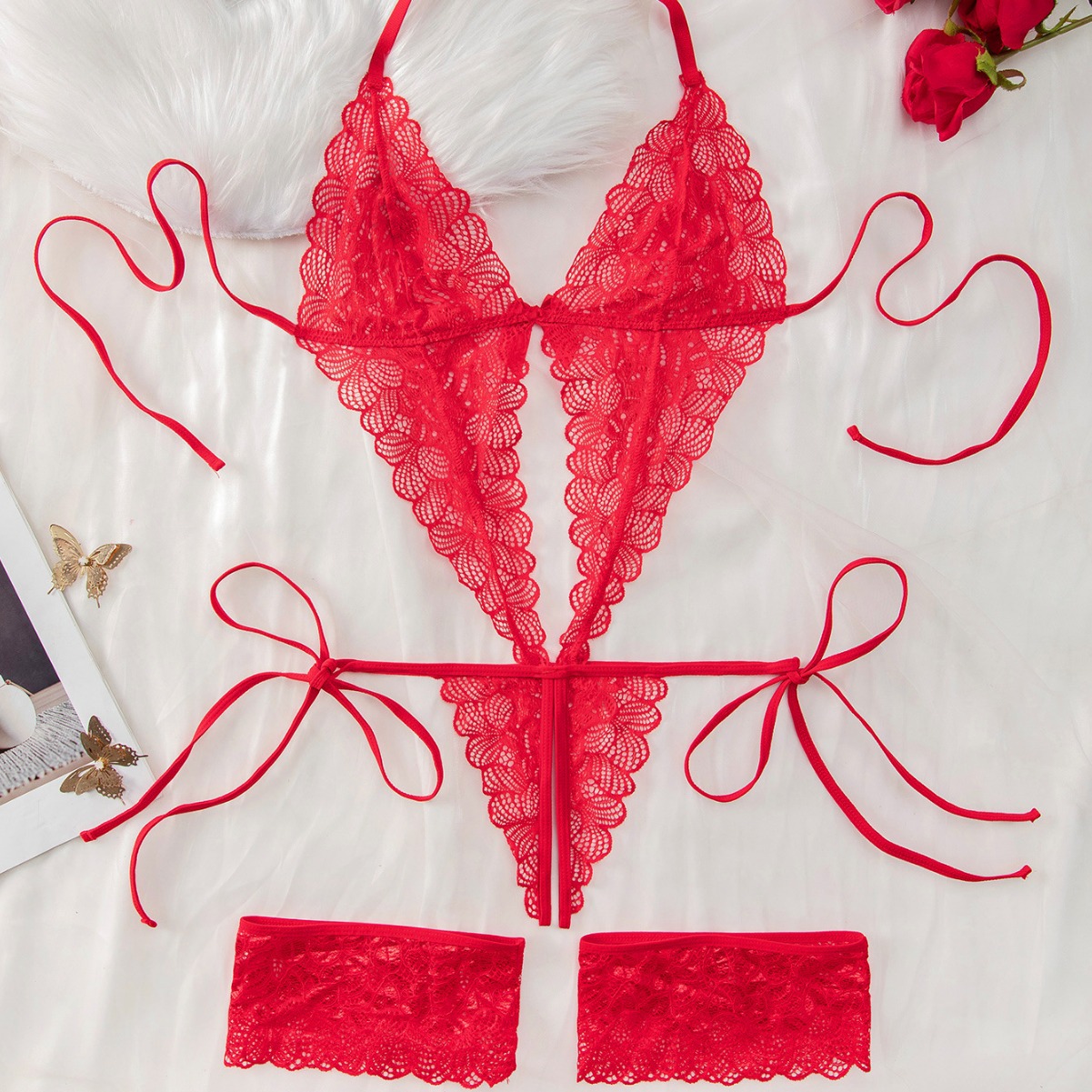 Foreign Trade Sexy Lingerie Europe and America AliExpress Amazon Source Women's Full Lace Panoramas Perspective