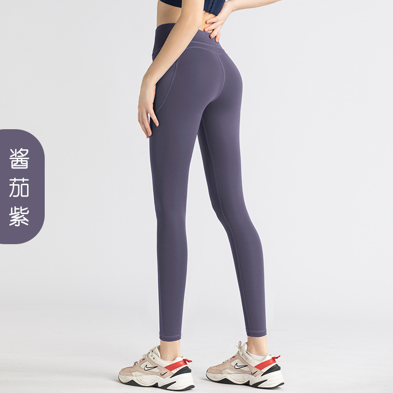 Picture of Side Pocket Yoga Pants for Women Cross-Border Peach High-Waist Hip-Lifting Elastic Running Leggings Sports Fitness Tights