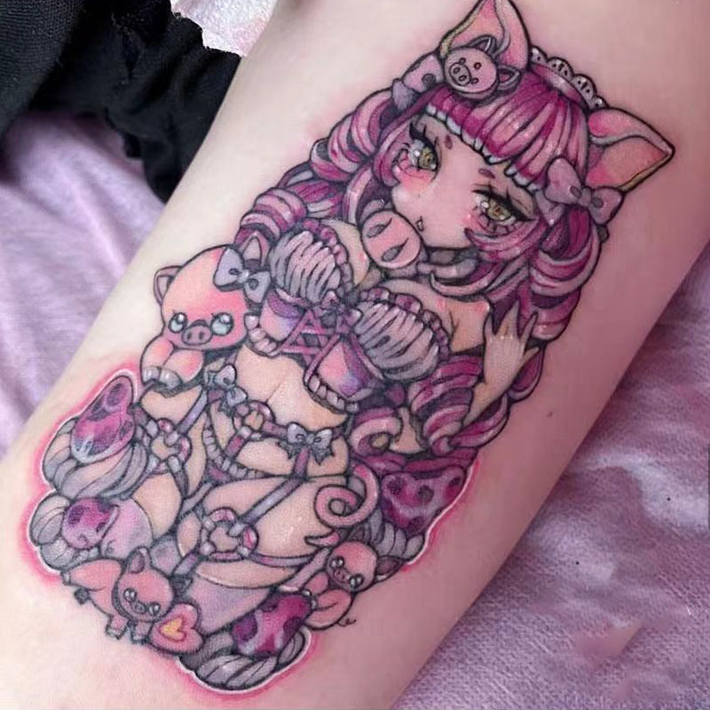 Picture of Diablo Tattoo Sticker Women's Waterproof Lasting European and American Violence Lori ins Cute Cartoon Flower Arm Non-Reflective Anti-Han