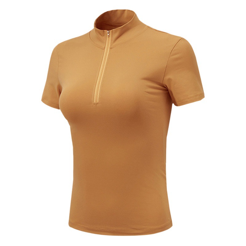Cross-Border stand collar zipper sports short sleeve women's slimming elastic quick-drying T-shirt breathable running yoga