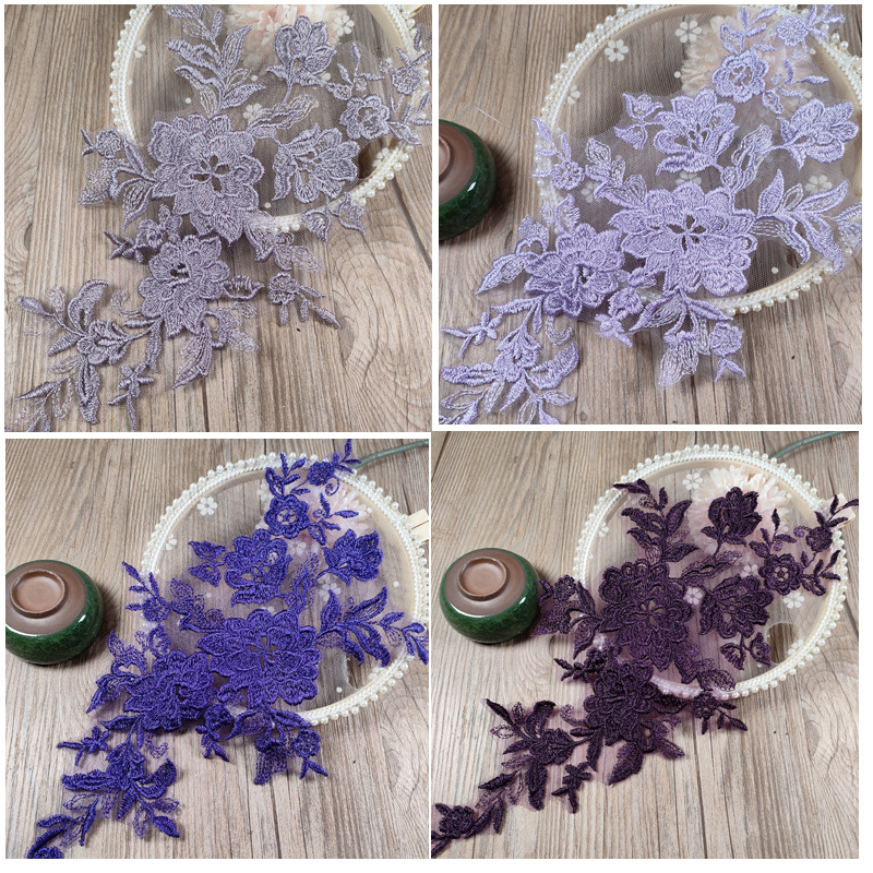 Cross-border Multicolor Car Bone Embroidery Sequins Lace Pair Flower Flower Head Gauze Wedding Shoes Performance Clothing DIY Accessories Lace Auxiliary