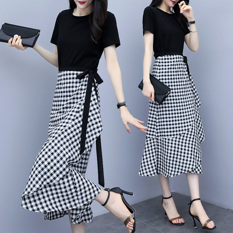 Suit Dress 2024 New Plaid Skirt Elegant Two-Piece Set Women's Waist-Slimming Suit Dress