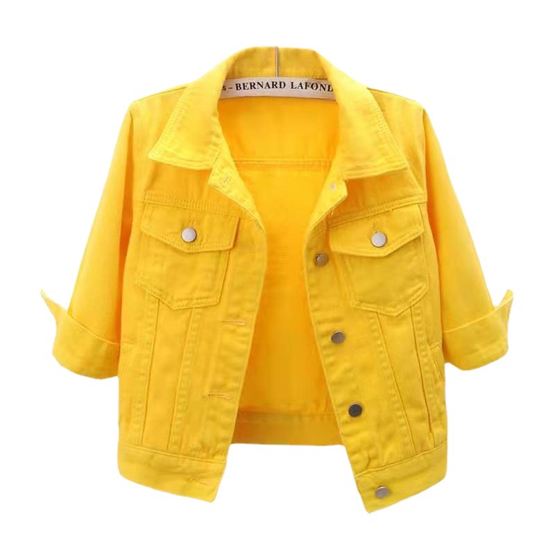 Picture of Spring and Summer Korean Style Slim-fit Colorful Mid-sleeve Denim Jacket Women's Short Seven-sleeve Jacket Waistle Small Shawl Top