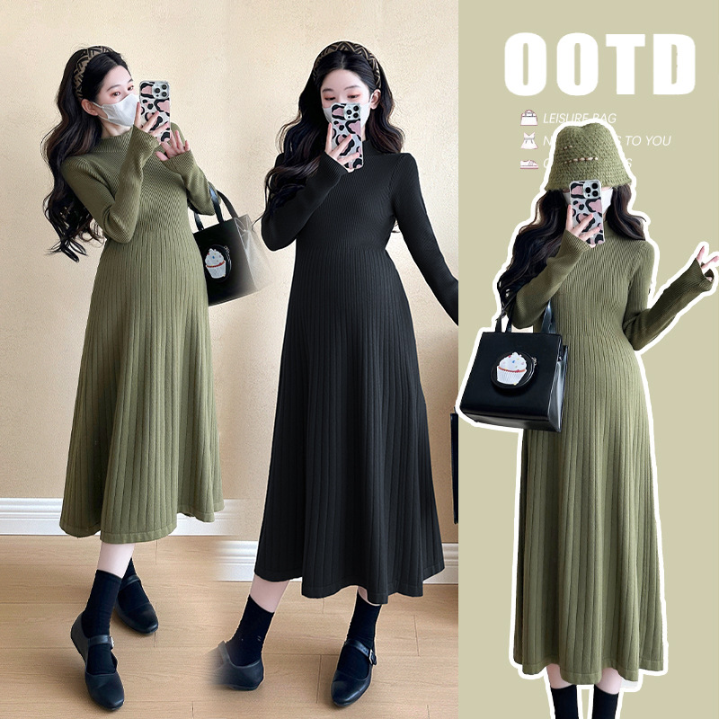 Internet Celebrity Maternity 2024 Fashion Elegant Slim Knitting Mid-length New Korean Fashion Pregnant Women dress