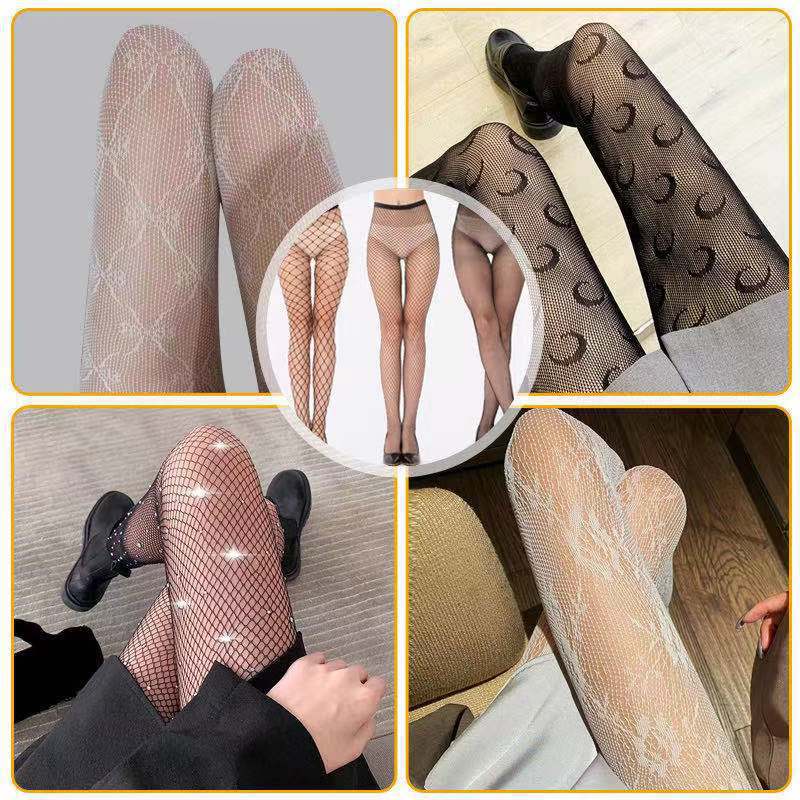 Factory wholesale hollow hot drill jk sexy stockings black stockings European and American plus size temptation letters ins fishnet stockings