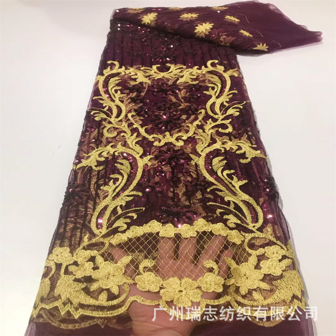 Picture of European and American Composite Sequin Embroidered Lace Fabric Wedding Dress Hanfu African Lace Embroidered Cloth sequins Lace