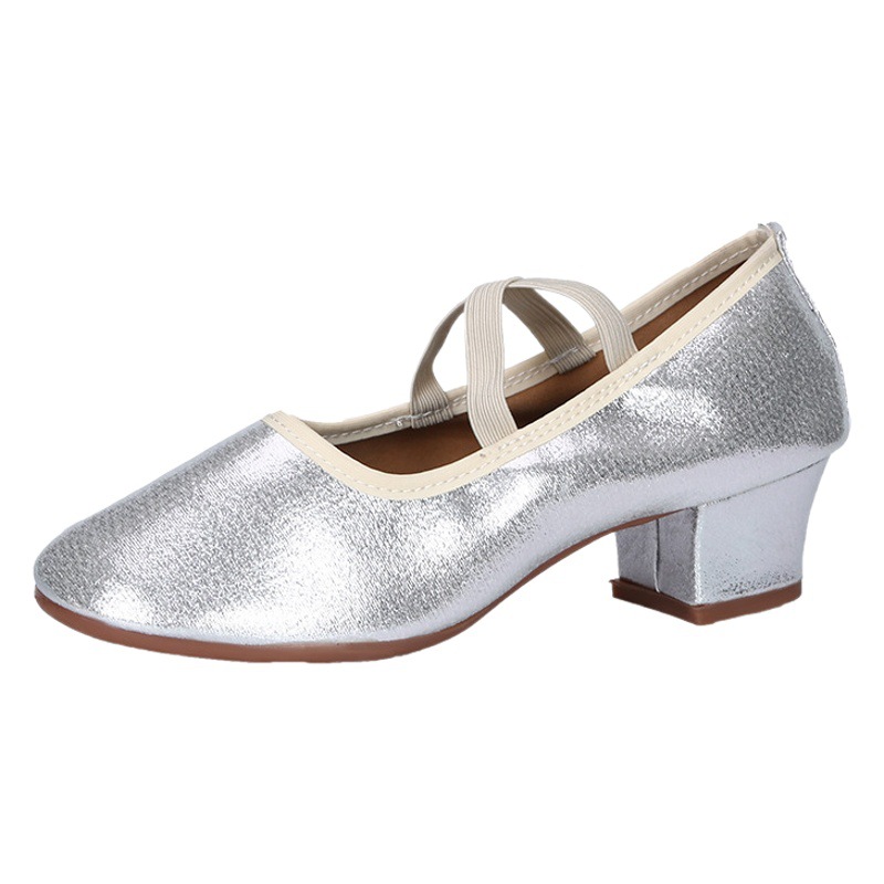 Square dance shoes shallow mouth elastic band dance leather shoes tendon soft bottom breathable mother performance shoes dance women's shoes 2025