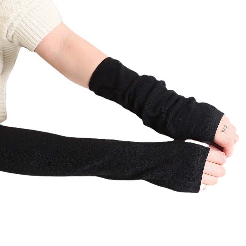 Picture of Korean Style Women's Gloves Half-Finger Gloves Women's Winter Cute Autumn and Winter Long Gloves Arm Covers Fingerless Woolen Gloves