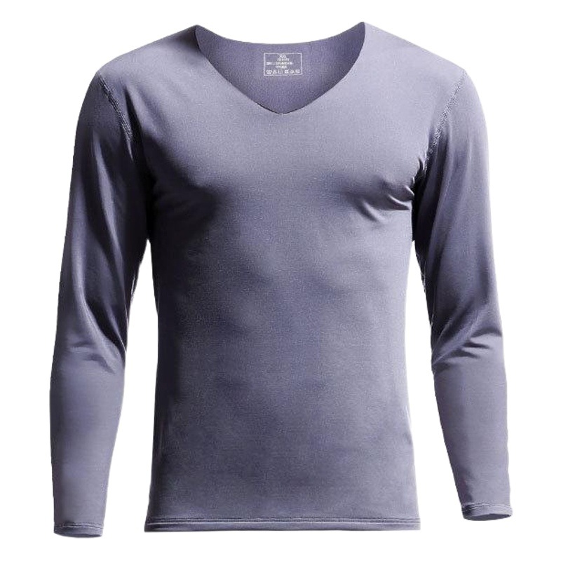 Men's Comfortable Thermal Underwear Top V-Neck Winter Heating fleece-lined Tight Thin Base Shirt Autumn Cotton Sweater