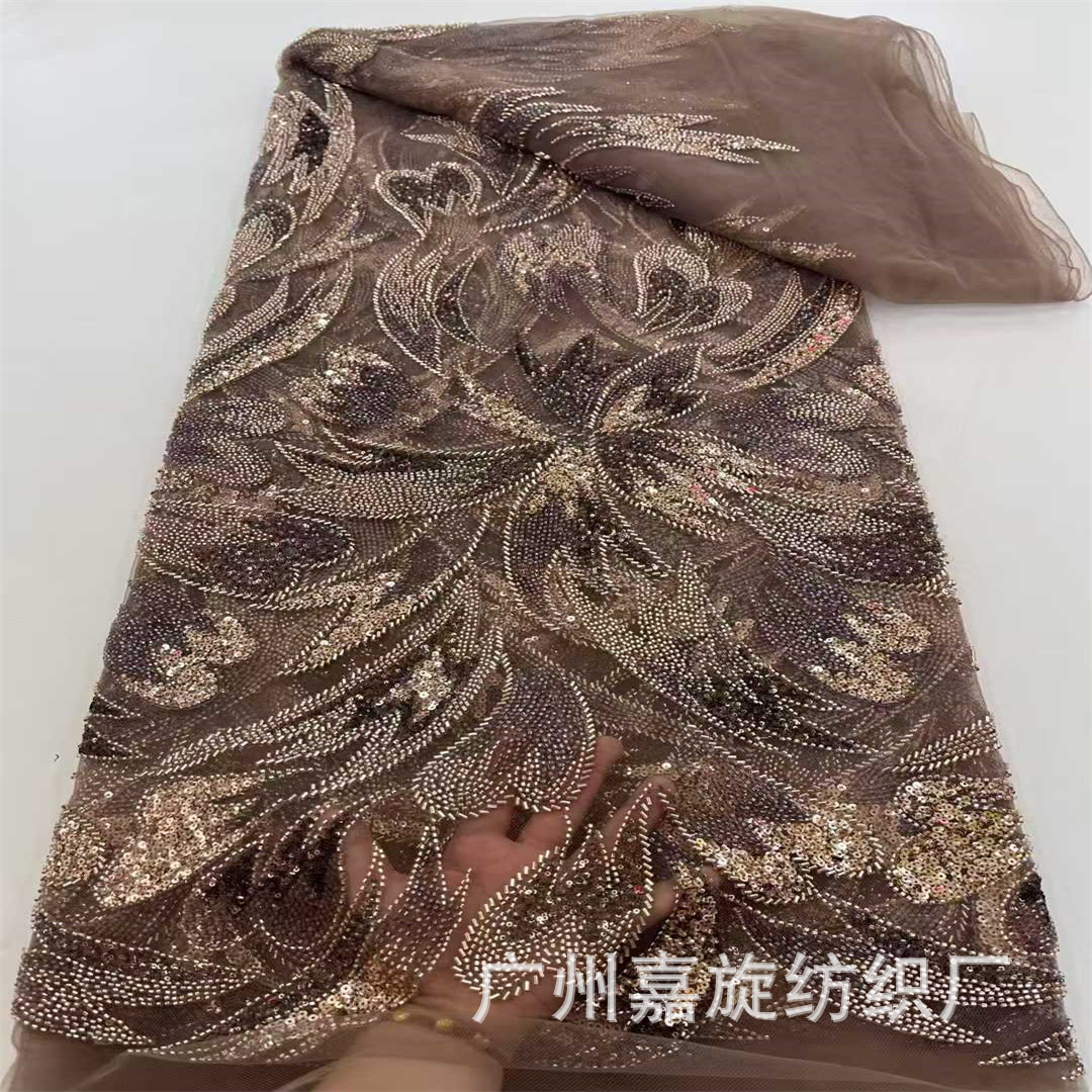 Beaded Fabric Middle Eastern Water Flower Pattern Bead Tube Sequin Embroidered Mesh Fabric Cheongsam Dress Embroidered Fabric