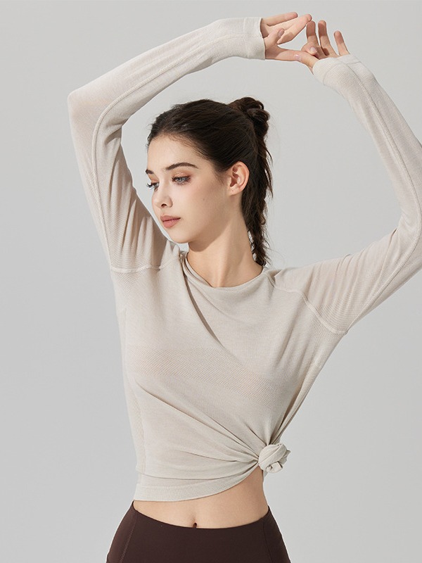 Merino Wool Tencel Casual All-match Fitness Top Yoga Clothes Running Pilates Sports T-shirt Women's Long Sleeve