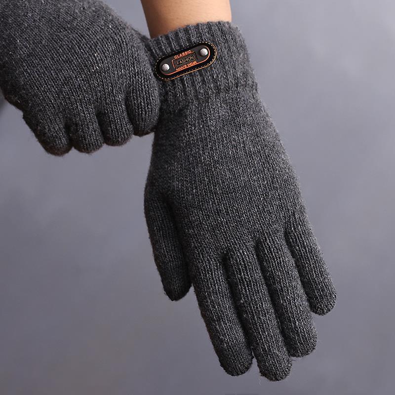 Gloves men's wool cross-border knitting handsome cycling high-end warm plus velvet padded winter touch screen gloves wholesale