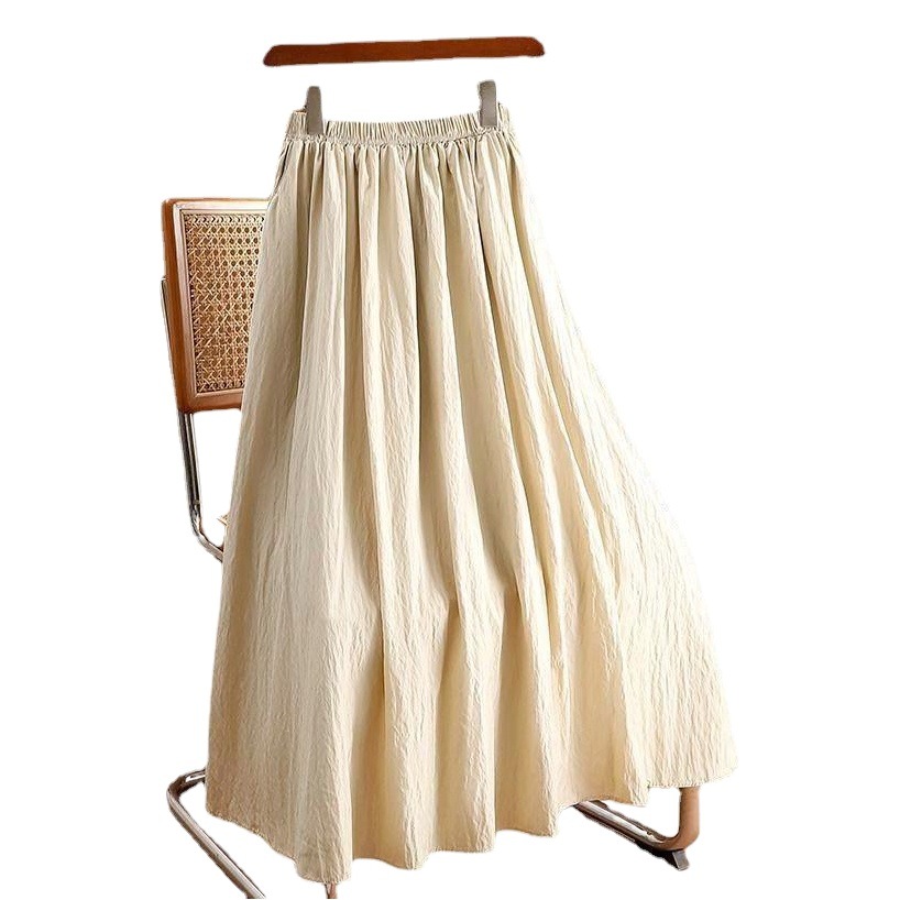 Apricot skirt women's summer 2023 new pleated small pocket skirt large swing A- line long skirt