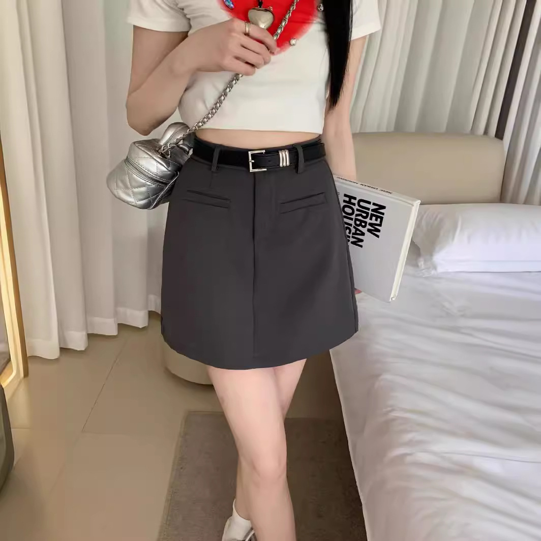 Grey High Waist Suit Skirt Women's Summer 2024 New College Style All-match Slim A- line Hip Skirt