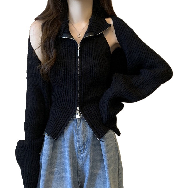 Picture of Temperament New Hot Girl Suit Knitted Cardigan Waistoutwear Women's Autumn Slim Fit Western Style Vest Two-Piece Set