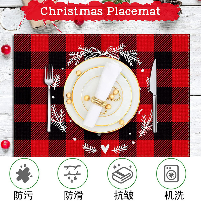 Picture of Christmas Placemat Scandinavian Style English Letter Napkin Western Restaurant Tablecloth Single Layer Linen Insulation Mat Table Mat