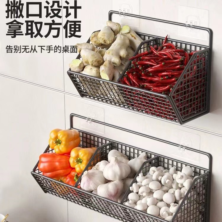 Scallion, Ginger and Garlic Storage Box Basket Wall Hanging Punch-free Storage Rack Kitchen Ginger and Garlic Multifunctional Kitchen Spice Rack