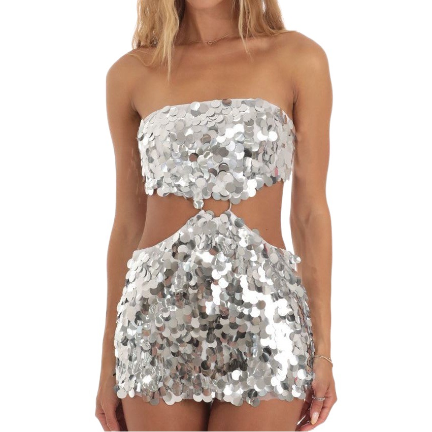 Summer new women's sequined lace-up European and American Amazon AliExpress fashion sexy personality short skirt dress