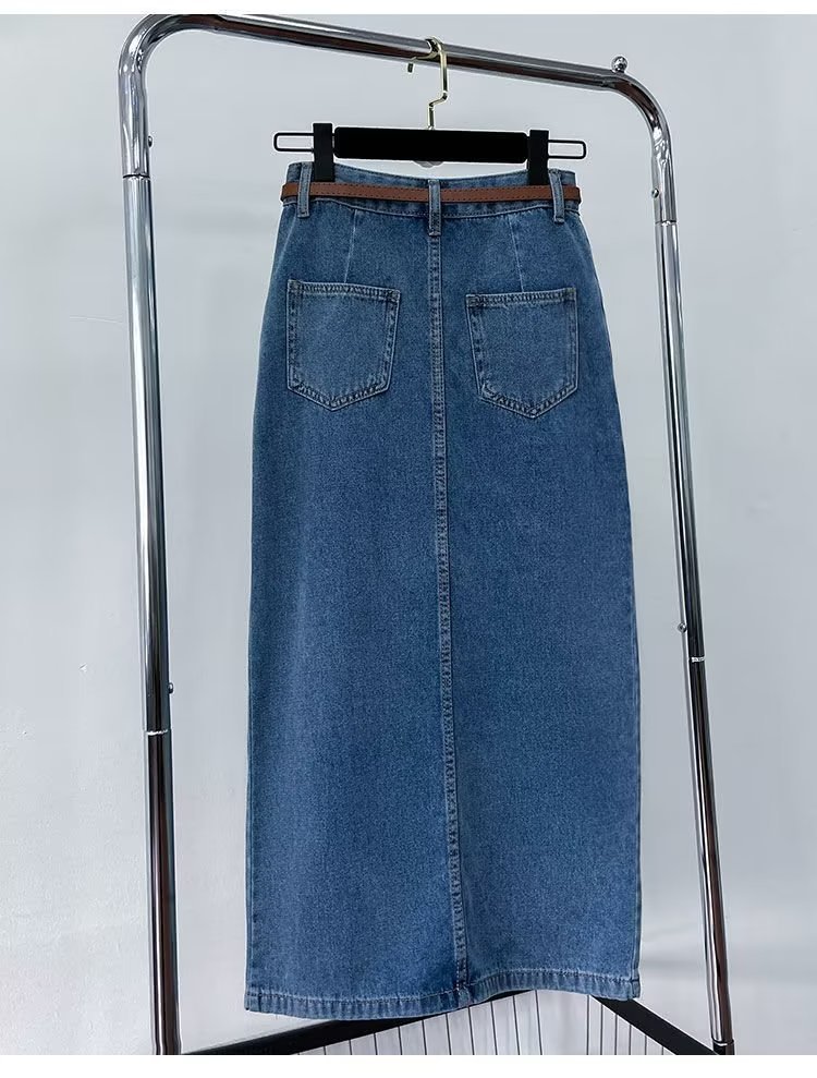 Picture of Blue High Waist Irregular Split Denim Skirt Women's 2023 Summer Slim-fit Slimming Sexy Hip Mid-length Skirt