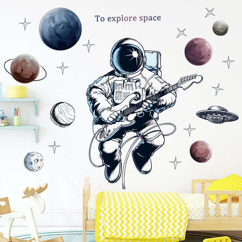 Picture of Wall stickers cartoon children's room kindergarten early education universe starry sky pilot astronaut boy stickers self-adhesive painting