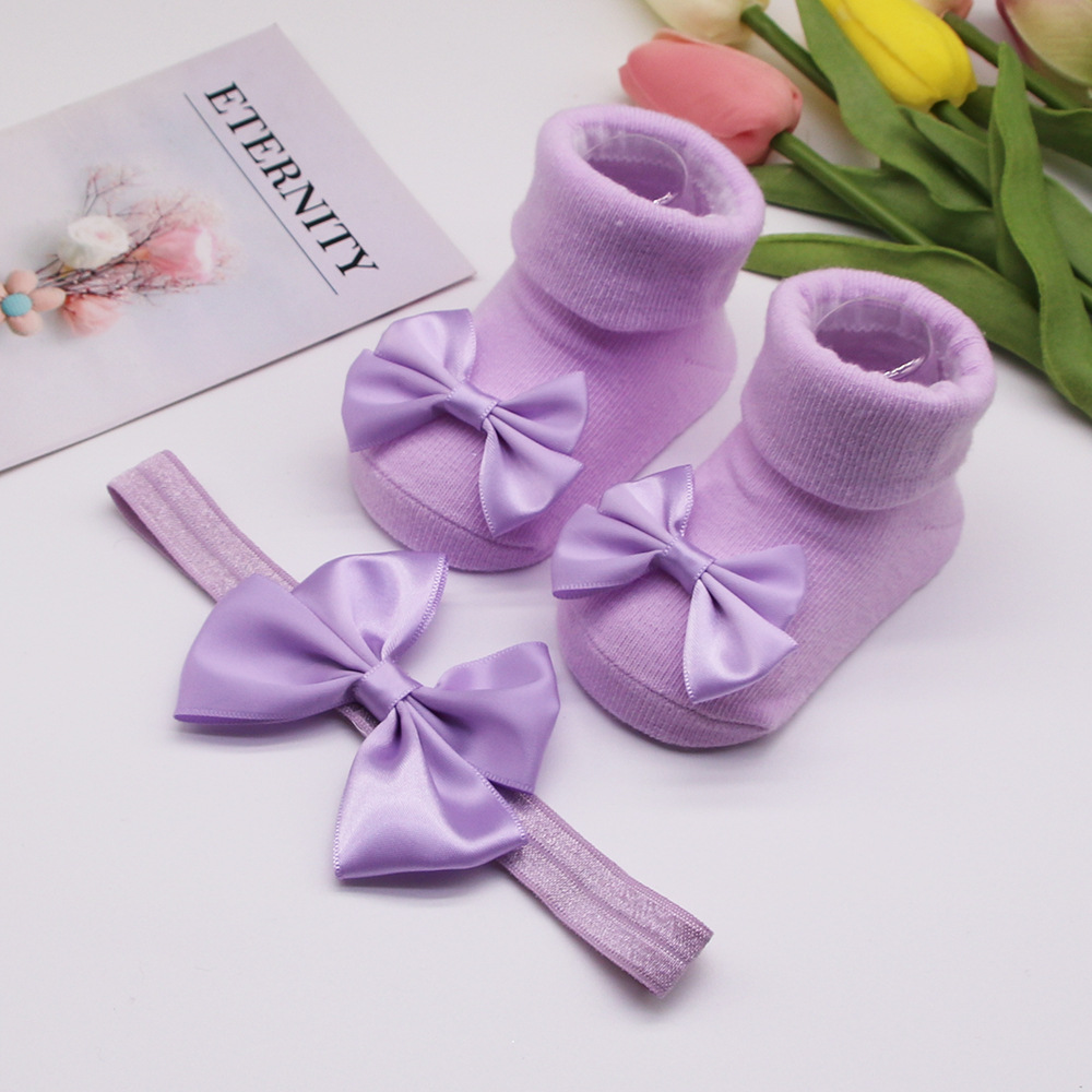 Picture of 2023 New Baby Headband + Socks Set Ribbed Bow Headband Baby Breathable Knitted Cotton Socks