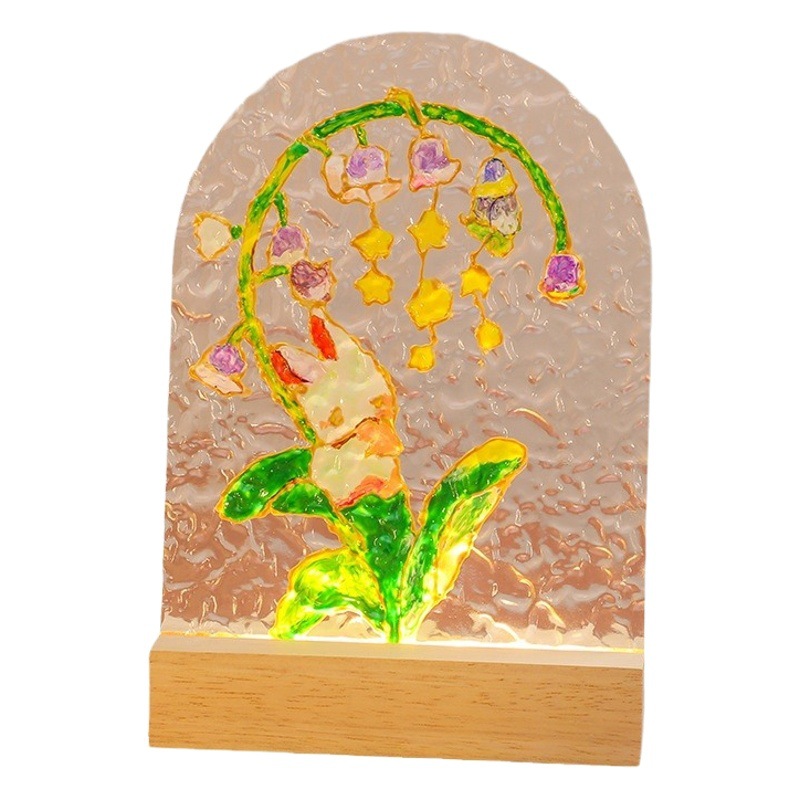 Creative Oil Painting Handmade DIY Material Package Glass Painting Water Ripple Night Light Acrylic Drawing Board Holiday Gift