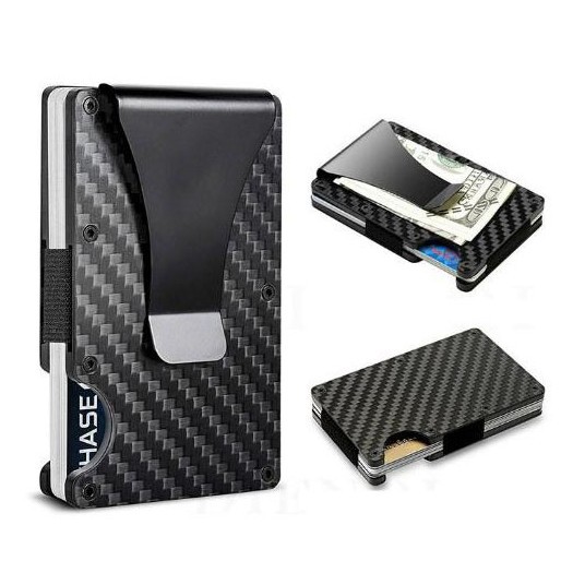 Picture of Factory Hot Sale RFID Multifunctional Carbon Fiber Wallet Credit Card Anti-theft Brush Metal Card Holder Business Card Holder