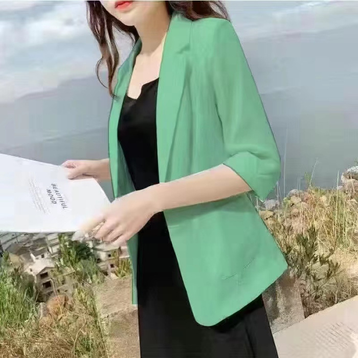 Picture of Linen Small Suit Women's Jacket Thin 2024 Summer Suit Korean Style Sun Protection Clothing Casual British Style Women's White Black