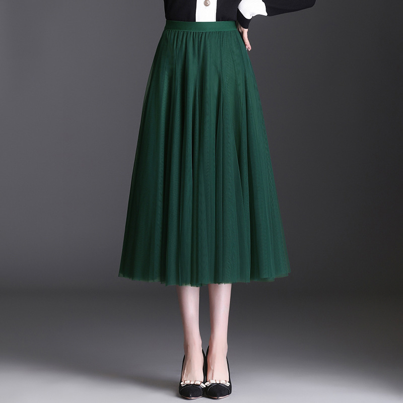 Picture of Veil Skirt Women's Skirt Spring and Autumn 2024 New Solid Color Slim A- line Skirt Mid-length Gauze Skirt