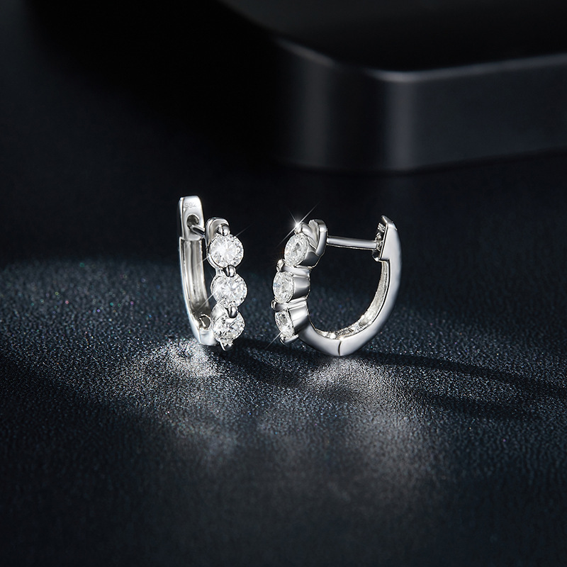 Picture of Japanese and Korean small fresh ring earrings full Mosan diamond 2.8mm round S925 silver plated 18k gold earrings ladies