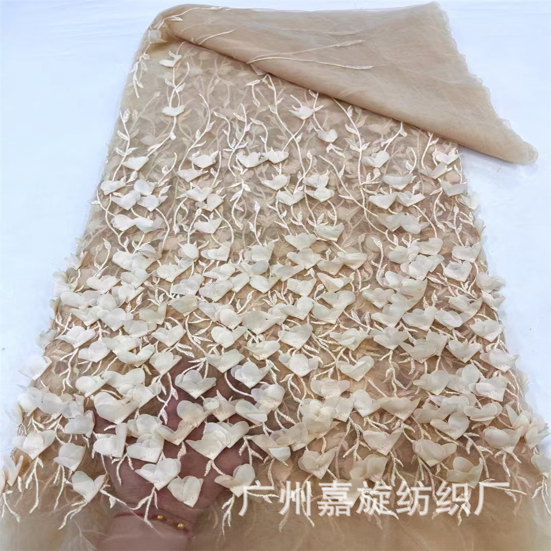 Unilateral gradient three-dimensional flower embroidery mesh fabric wicker flower children's clothing tutu skirt dress dress embroidered cloth