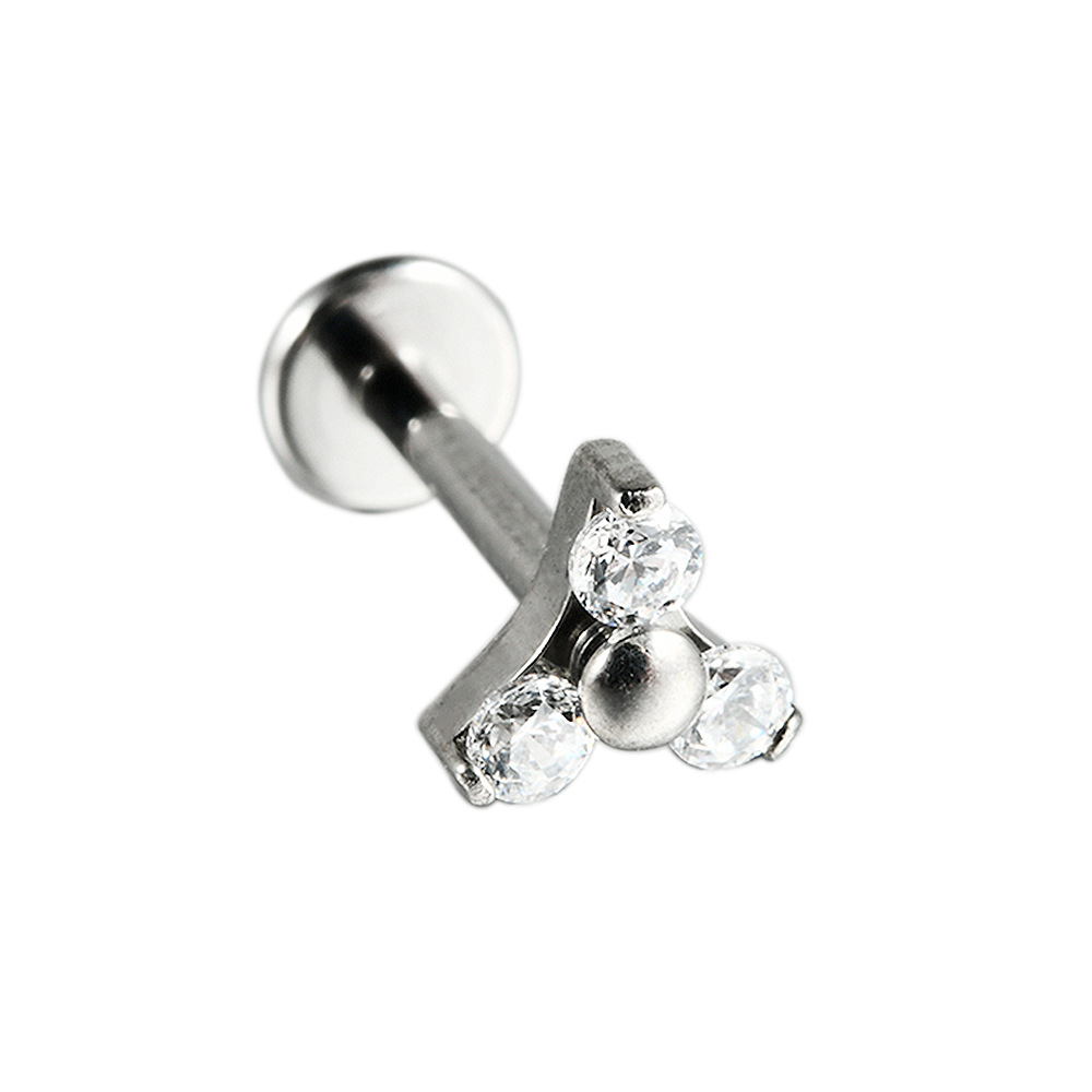 Picture of Cross-Border G23 Titanium Alloy Triangular Zirconium Lip Nail Triangular Flower Triangular Internal Thread Ear Bone Nail Piercing Jewelry