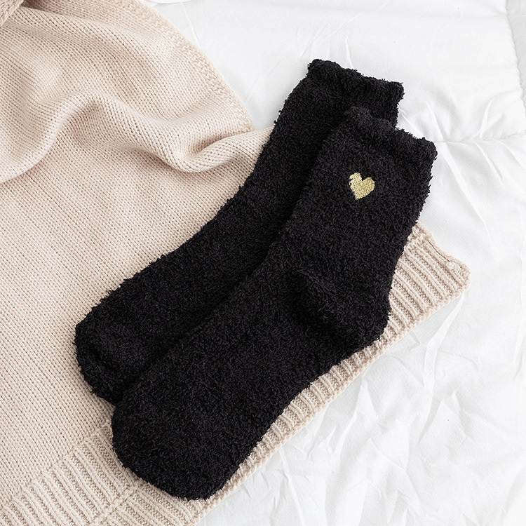 Picture of Coral Velvet Socks Autumn and Winter Heart Home Floor Socks Sleep Socks Half Velvet Women's Mid-Calf Socks Warm and Thickeneded