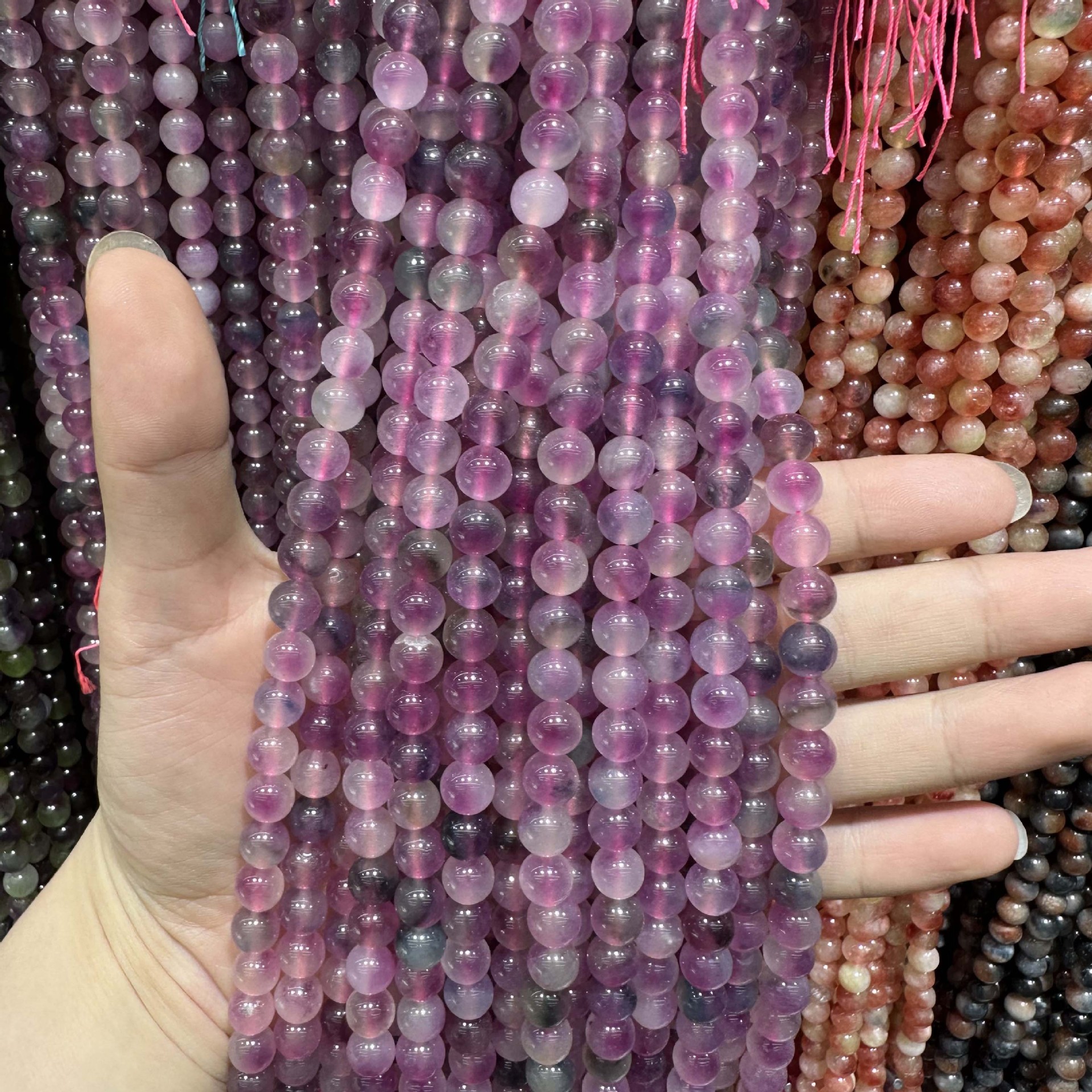 Picture of Live hot grade a chalcedony 8mm two-color round beads beads handmade diy Internet celebrity matching in stock jewelry