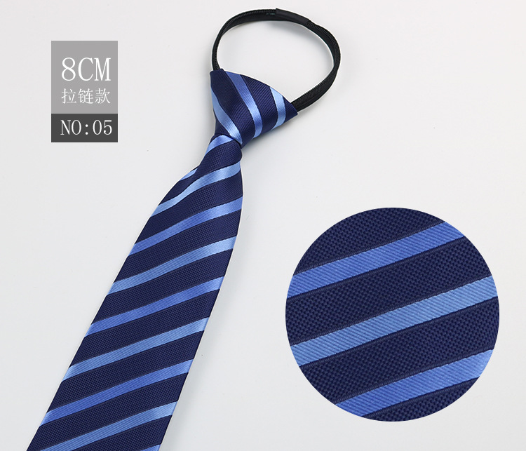 Picture of Factory Black Men's Tie Striped Blue Business Tie Lazy People Knot Free Zipper Tie in stock Wholesale